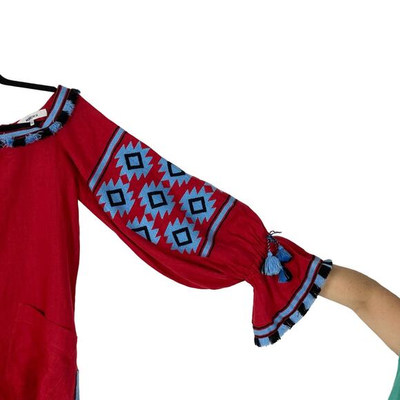 NWOT MARCH 11 Dress XS Tunic Aztec Embroidery Off Shoulder Long Sleeve Tassel - Picture 7 of 15